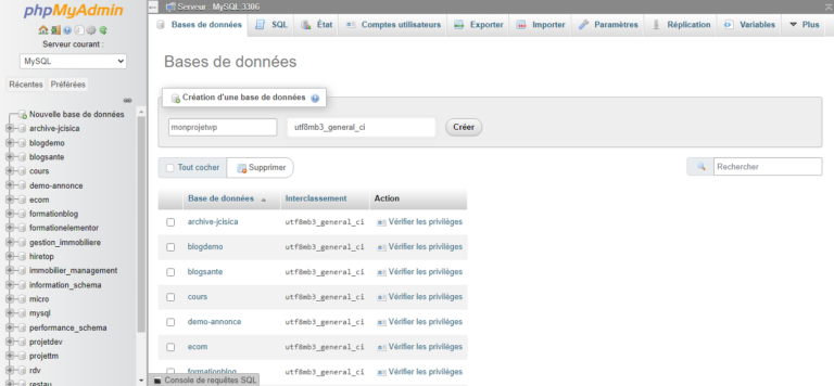 base de données WordPress